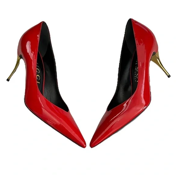 ⛔️ SOLD ⛔️ NEW Gucci Women's Priscilla Patent Leather Pointed-Toe Pumps 39 Red - Picture 5 of 13